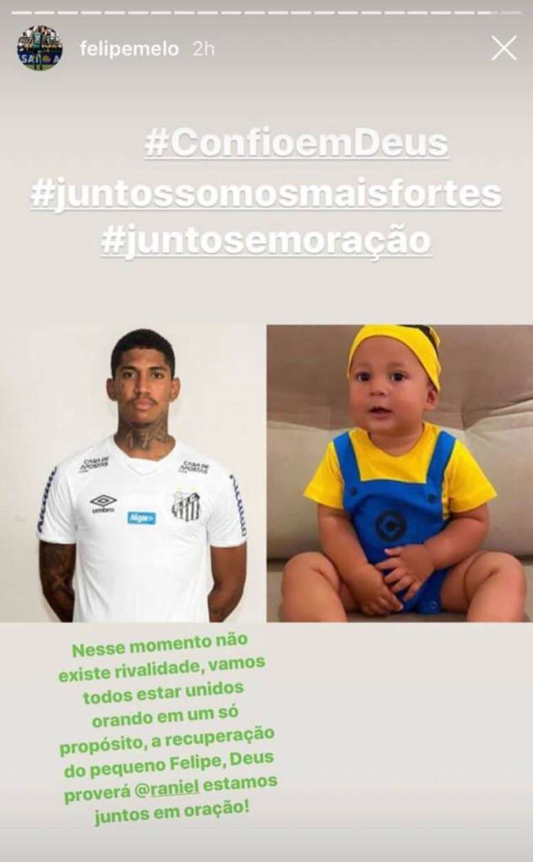 Felipe Melo postou mensagem de apoio ao filho de Raniel (Foto: Reprodução/Instagram)