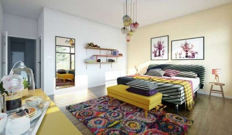 68. Puffs ba&uacute; no quarto s&atilde;o lindo e otimizam os espa&ccedil;os &ndash; Foto: Via Pinterest
