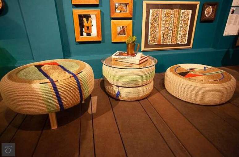 44. Os puffs de puneu s&atilde;o artesanato puro e devem ser destaque na decora&ccedil;&atilde;o &ndash; Foto: Curta Lagoa