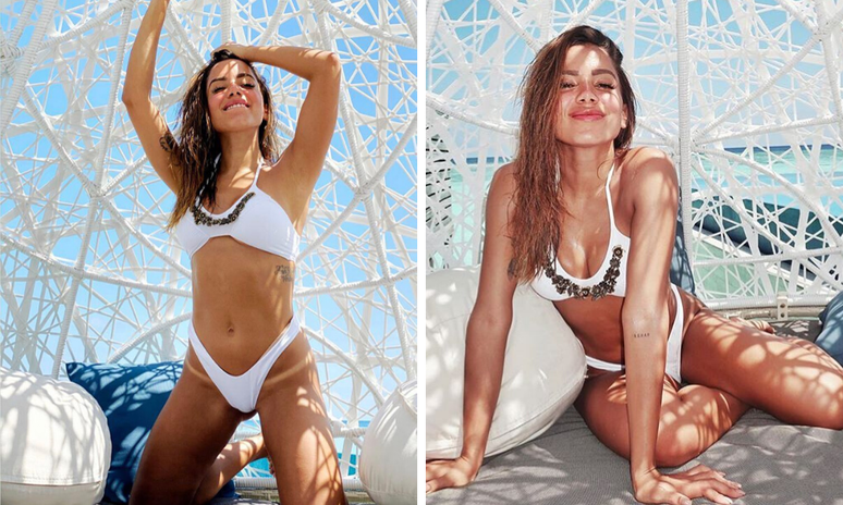 Anitta mostra 3 tendências nas peças de Amir Slama: asa-delta, top com colar e branco (Foto: Reprodução/Instagram)