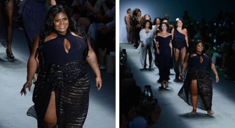 Joj&ocirc; Toddynho no desfile de Amir com body Dona de Si (Foto: AgNews)