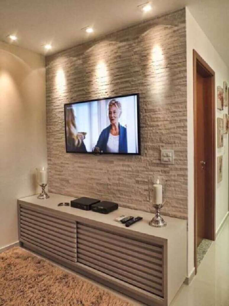 49. Papel de parede 3D para sala de TV &ndash; Foto: Pinterest