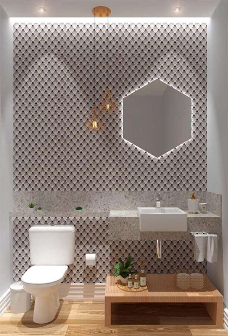 27. Papel de parede para banheiro com decora&ccedil;&atilde;o moderna &ndash; Foto: Pinterest