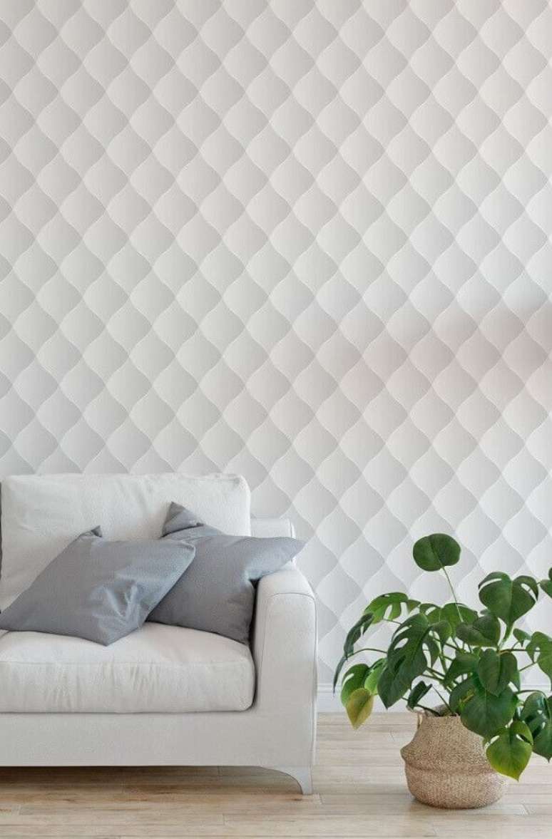 120. Decora&ccedil;&atilde;o com com papel de parede 3D para sala &ndash; Foto: Pinterest