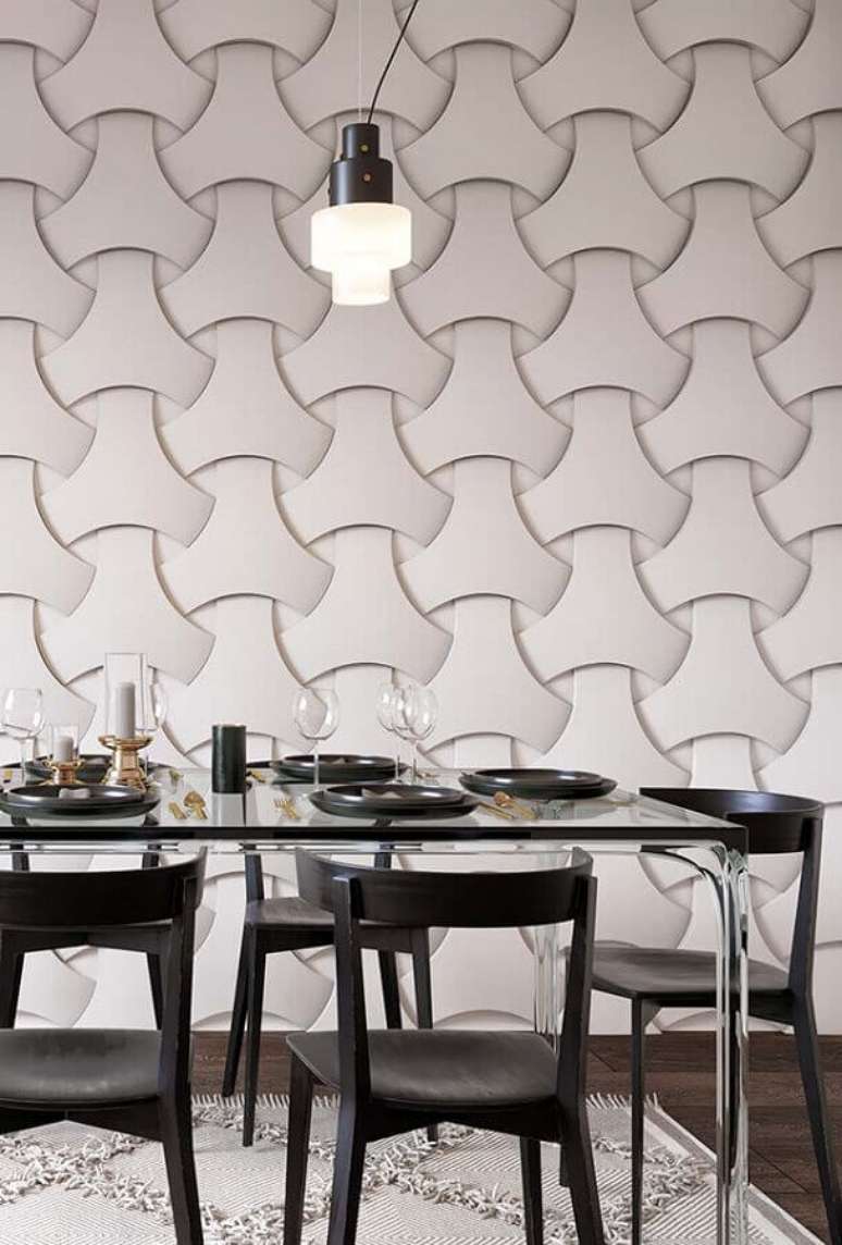 8. Sala de jantar moderna decorada com papel de parede 3D &ndash; Foto: Behance