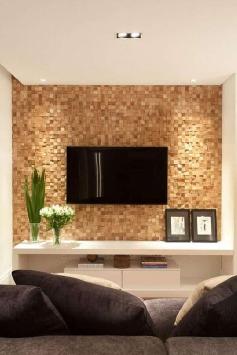50. Decora&ccedil;&atilde;o para sala de TV com papel de parede 3D &ndash; Foto: Pinterest