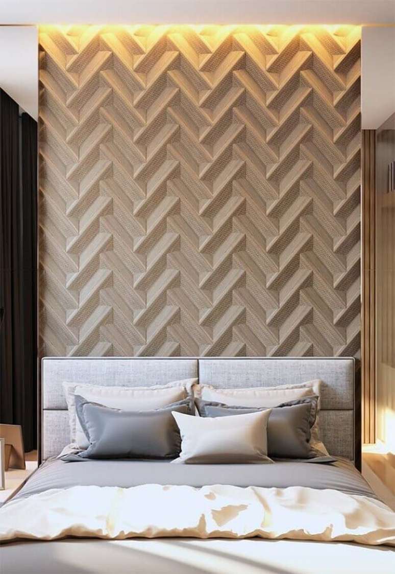 108. Quarto de casal decorado com papel de parede 3D &ndash; Foto: Home Decor Idea