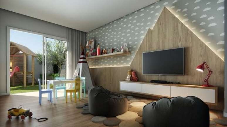 62. Brinquedoteca com painel para tv divertido &ndash; Via: Revista VD