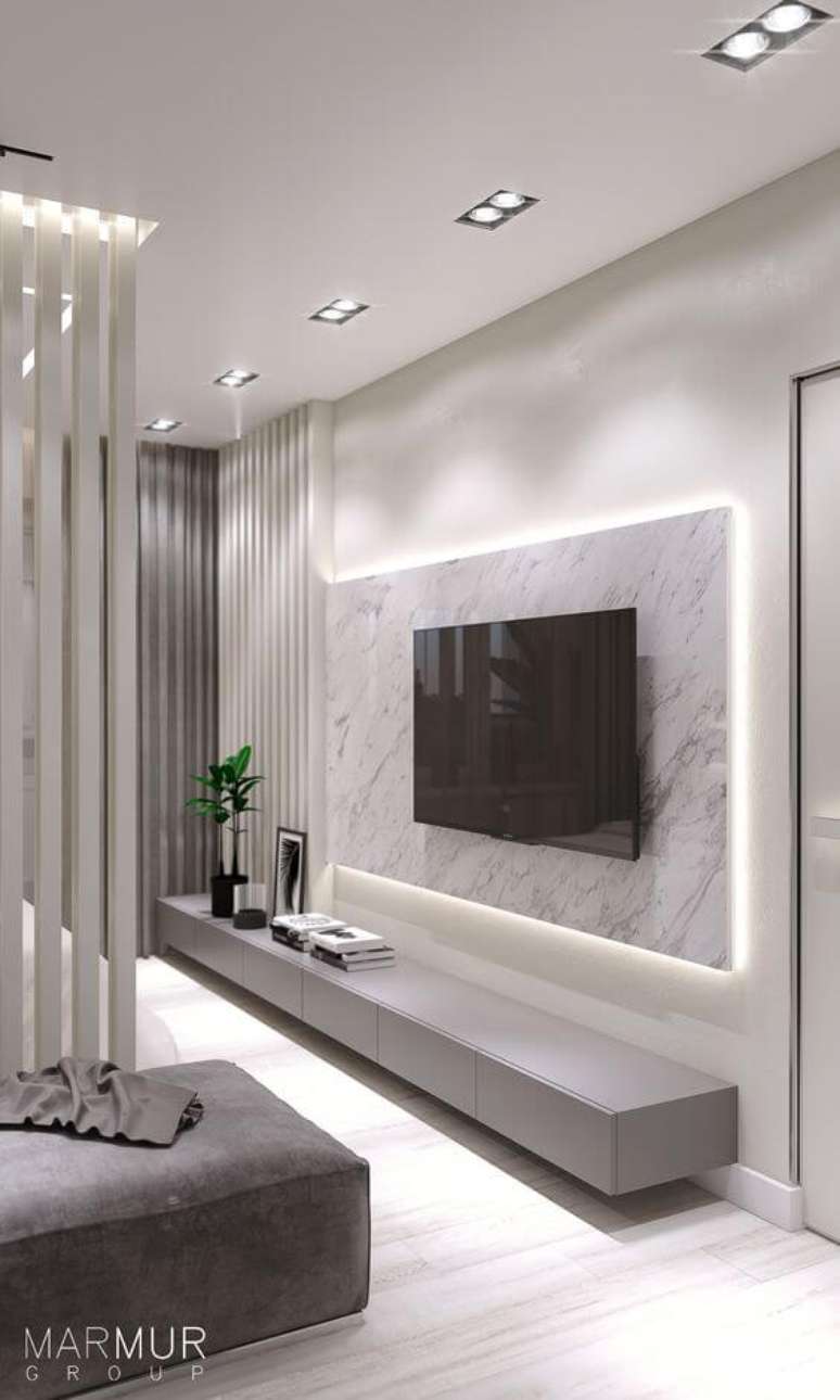 36. Painel para tv de m&aacute;rmore &ndash; Via: Pinterest