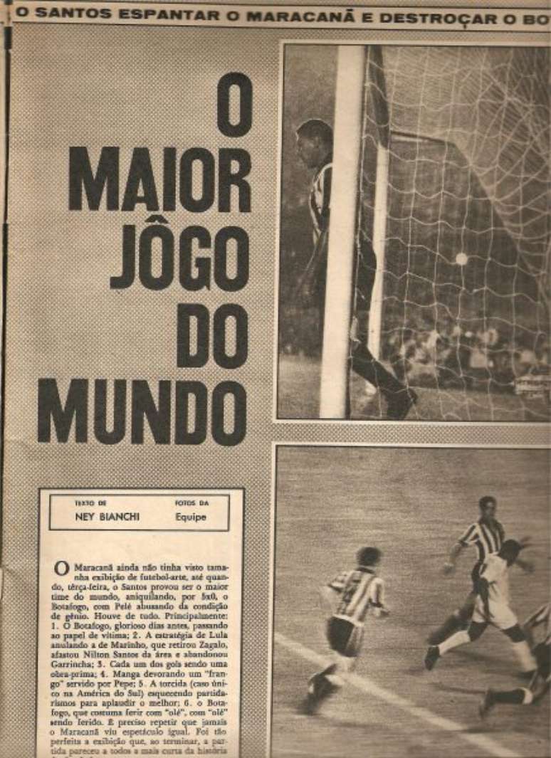 Santos venceu o Botafogo em 1962 no “maior jogo do mundo” (Foto: Reprodução/Site do Santos)