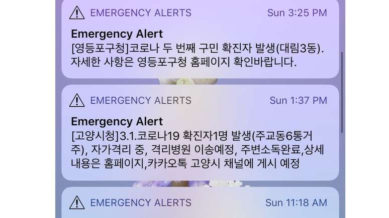 Sistema de alerta de novos casos na Coreia do Sul pode ser enviado em massa ou para pessoas específicas
