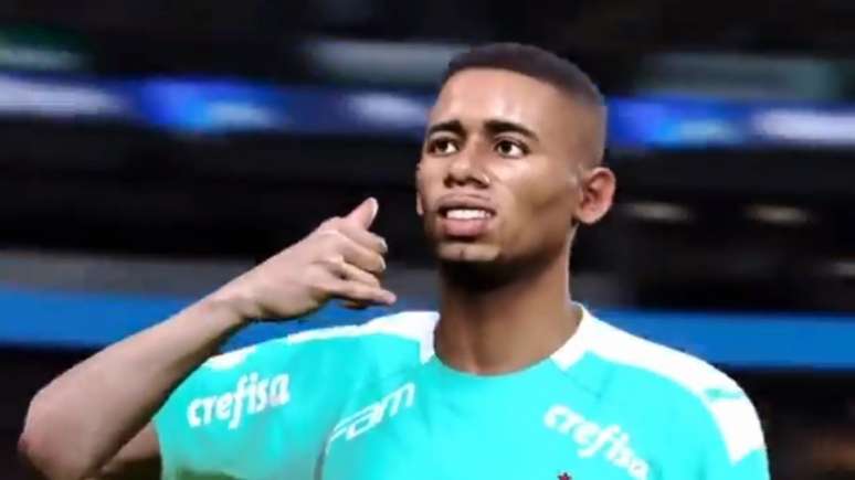 Gabriel Jesus recebeu parabéns do Palmeiras com um golaço seu, de 2015, recriado no videogame (Reprodução)