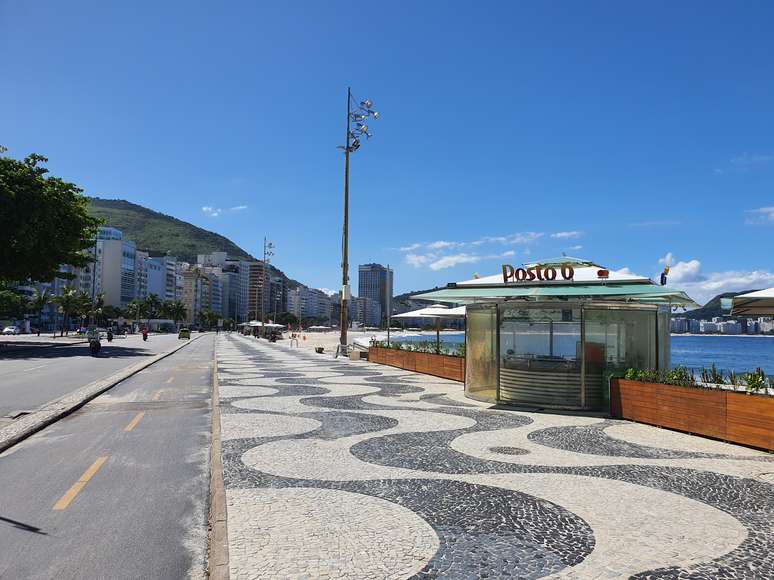 Praia de Copacabana vazia por conta da quarentena 