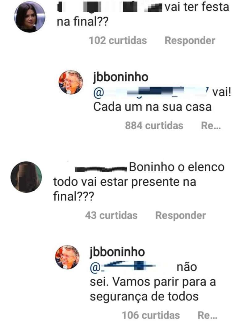 Boninho responde sobre a final do 'BBB 20' em seu Instagram.