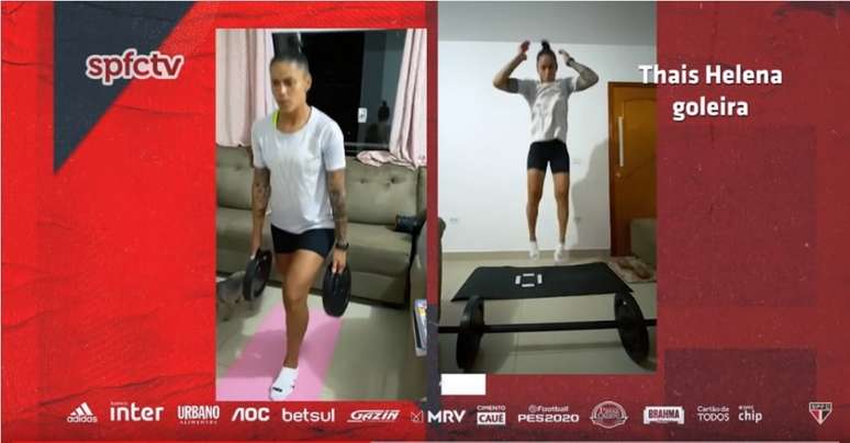 Imagem de vídeo da SPFCTV mostra jogadoras do São Paulo treinando em casa (Foto: Reprodução/SPFCTV)