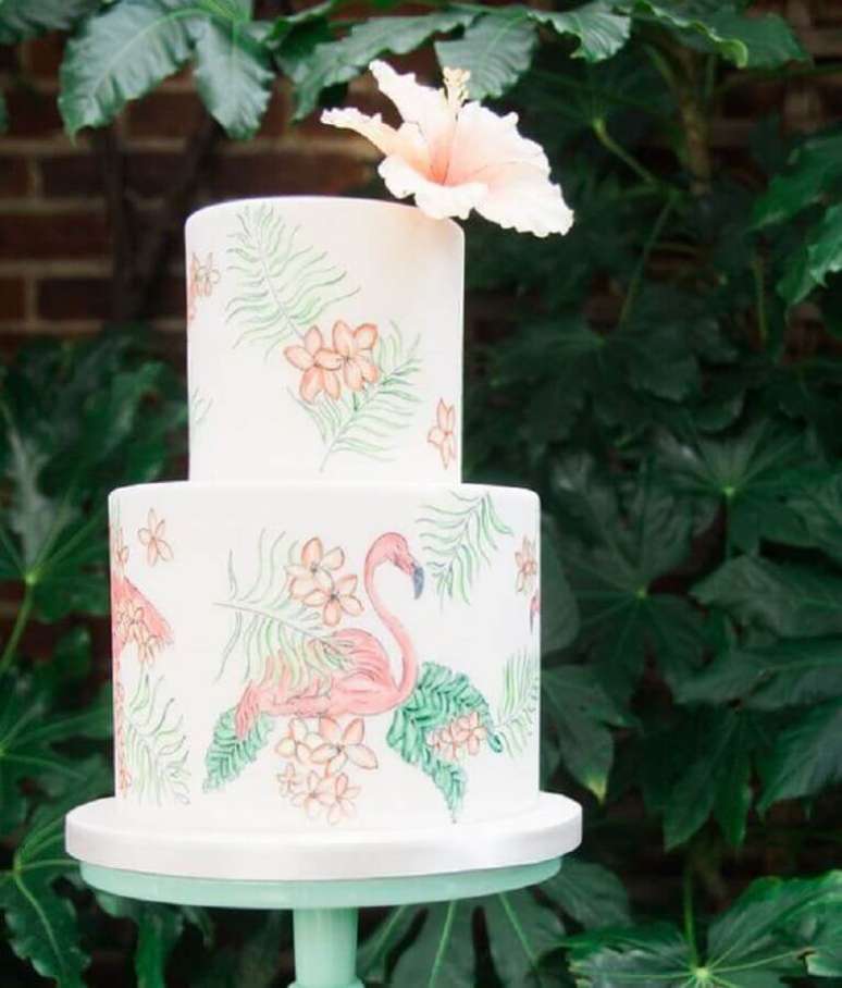 79. Lindo e super delicado bolo tropical para festa flamingo tropical – Foto: Weddingomania