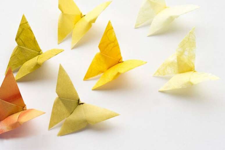 38. Borboletas de origami em diferentes tons de amarelo – Foto: Via Pinterest