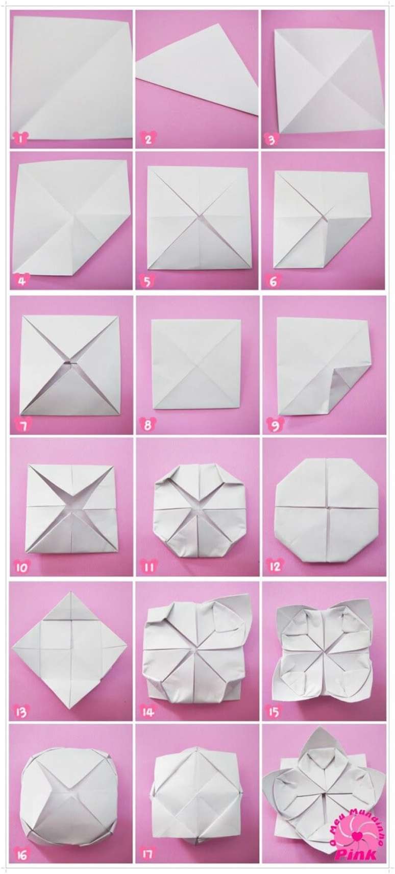 8. Passo a passo de como fazer flor fácil de origami – Foto: Via Pinterest