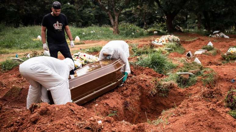 Cemitério em São Paulo; na América Latina, o contágio e as mortes continuam aumentando