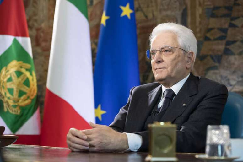 O presidente da Itália, Sergio Mattarella, durante pronunciamento à nação