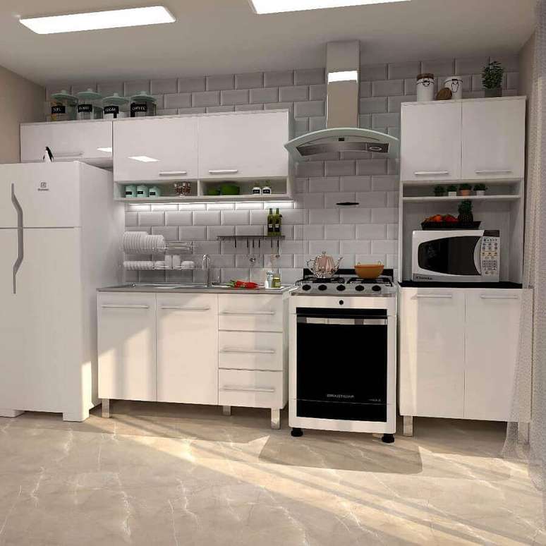 37. Decoração clean para cozinha modulada branca – Foto: Dekora Casa