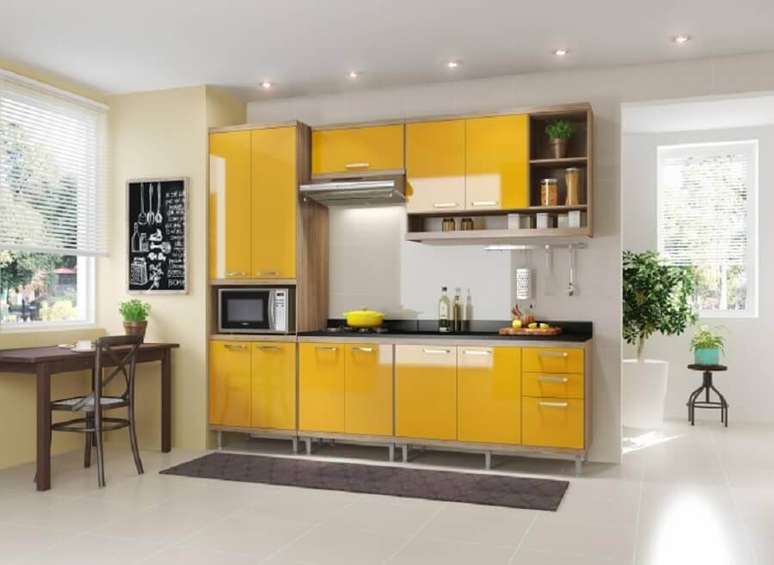 51. Decoração simples para cozinha modulada amarela – Foto: Pinterest