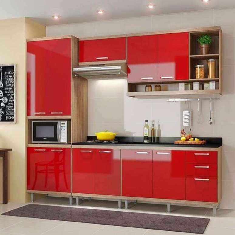 54. Modelo de armário de cozinha modulado vermelho – Foto: Assetproject