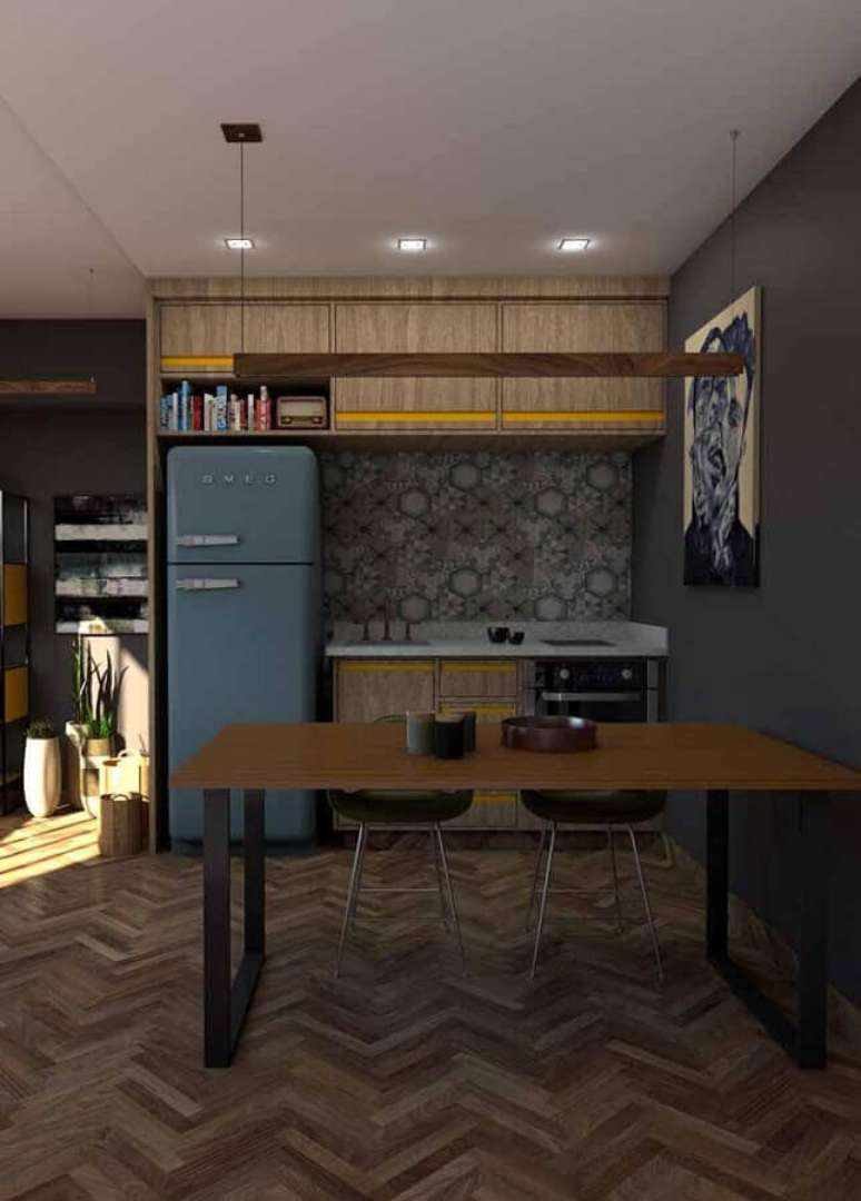 56. M&oacute;veis para cozinha compacta modulada de madeira &ndash; Foto: Pinterest