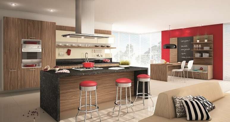 64. Uma decora&ccedil;&atilde;o com personalidade pedi uma banqueta vermelha &ndash; Foto: Via Pinterest