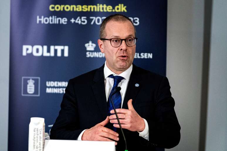 Dirertor regional para Europa da OMS, Hans Kluge, d&aacute; entrevista coletiva em Copenhague
27/03/2020 Ida Guldbaek Arentsen /Ritzau Scanpix/ via REUTERS 
