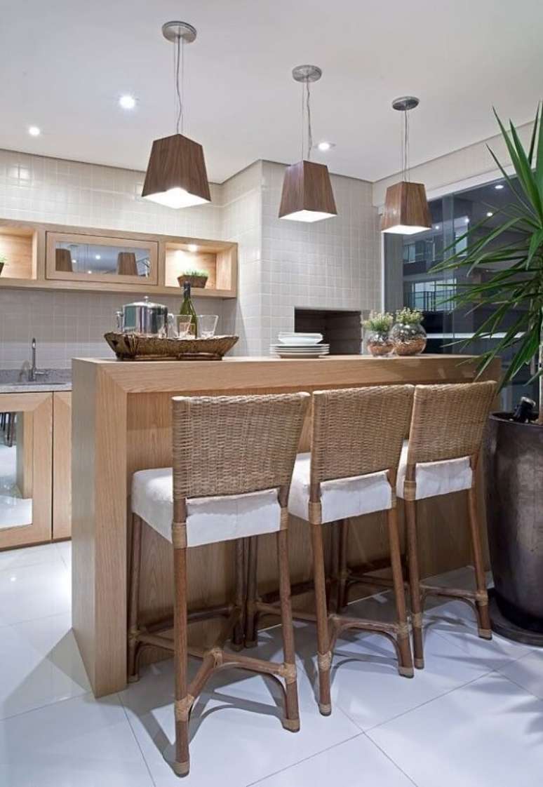 54. Cores claras de banqueta comp&otilde;em muito bem a decora&ccedil;&atilde;o &ndash; Foto: Via Pinterest