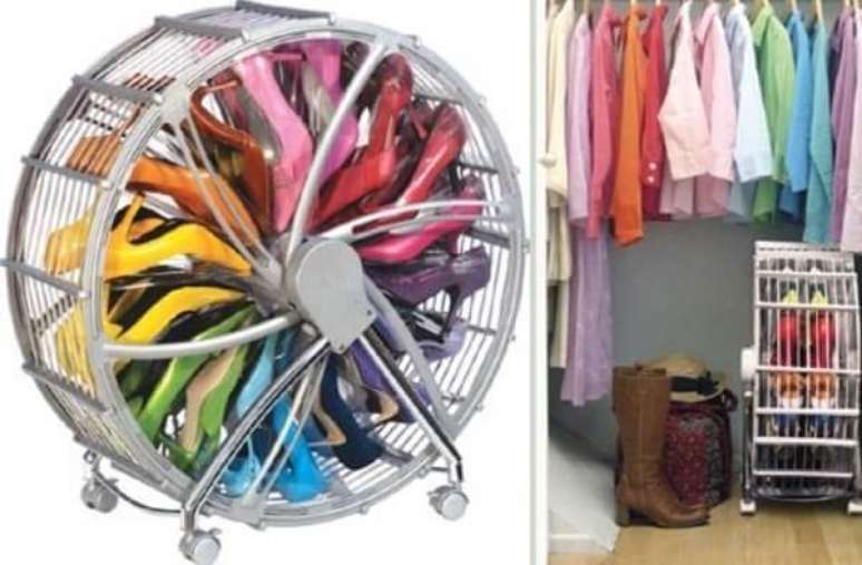 50. Esse modelo de sapateira girat&oacute;ria ocupa pouco espa&ccedil;o e acomoda v&aacute;rios sapatos. Fonte: Pinterest