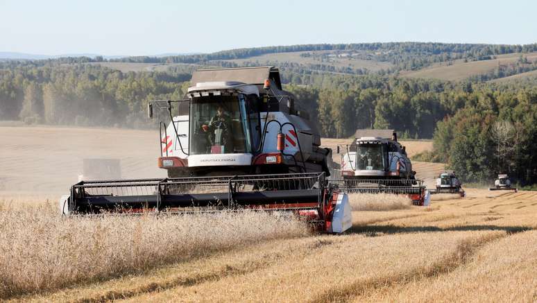 Colheita de trigo e aveia em um campo de propriedade da empresa agr&iacute;cola "Sib&eacute;ria" nos arredores da vila de Ogur na regi&atilde;o de Krasnoyarsk
08/09/2019
REUTERS/Ilya Naymushin