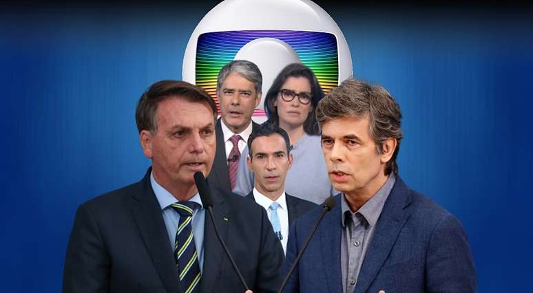 Bolsonaro e Teich à frente dos globais William Bonner, Renata Vasconcellos e César Tralli: o presidente e a imprensa travam batalha paralela à guerra contra a covid-19