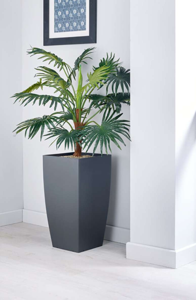 43. Palmeira leque em vaso cinza &ndash; Via: Vantage Spaces