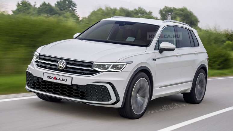 Projeção do Tiguan reestilizado, com uma enorme entrada de ar inferior.