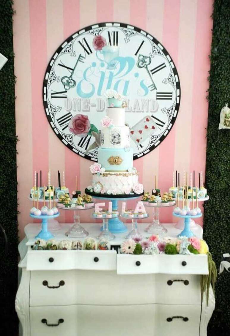 38. Delicada decora&ccedil;&atilde;o para festa Alice no Pa&iacute;s das Maravilhas simples &ndash; Foto: Pinterest
