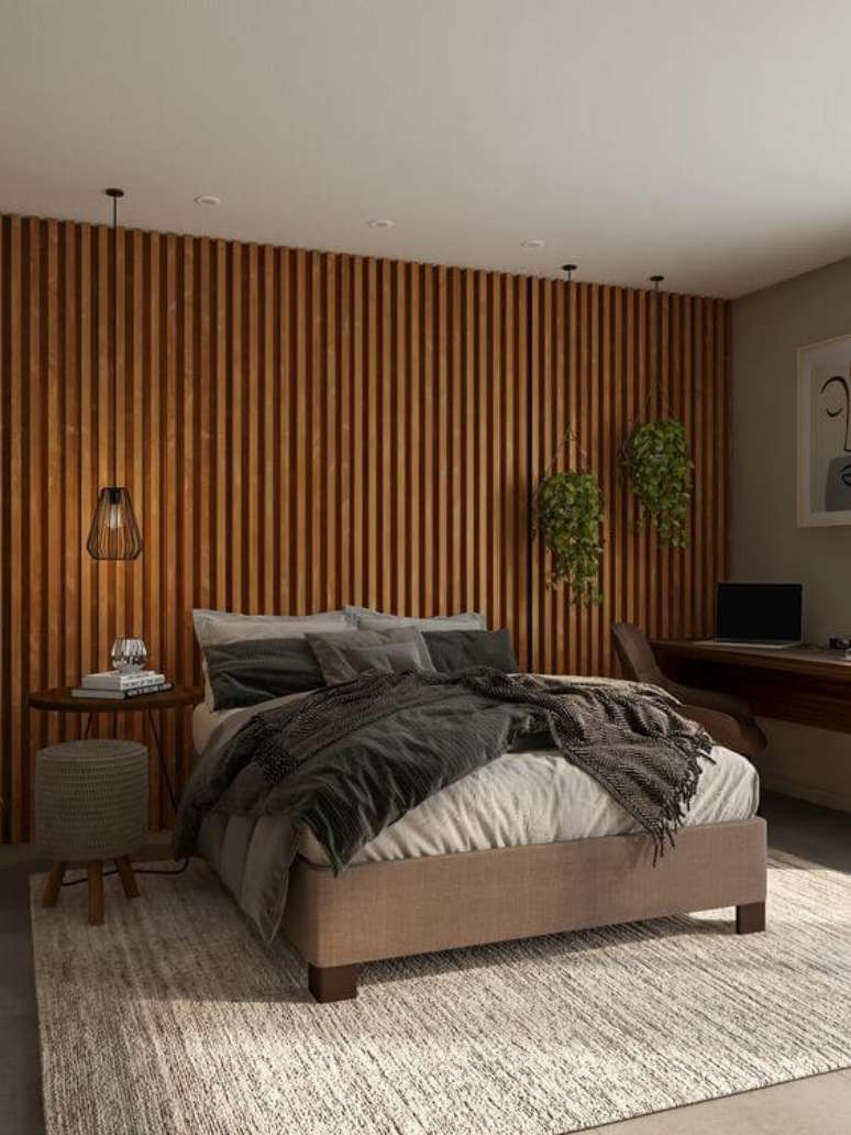 26. Revestimento para quarto de madeira moderno – Via: Pinterest