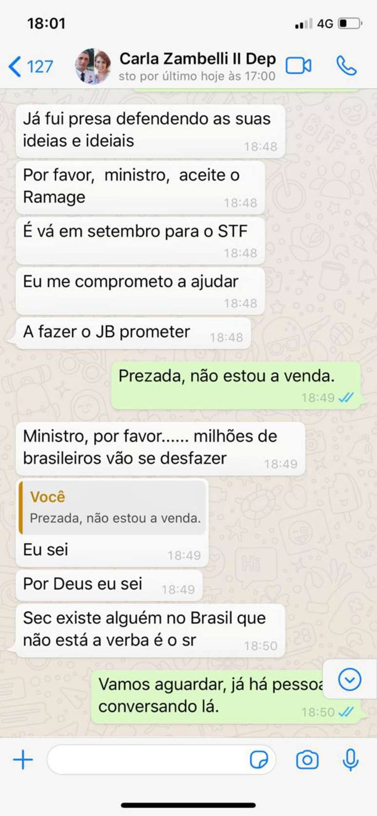 Conversa entre Sérgio Moro e Carla Zambelli foi vazada.