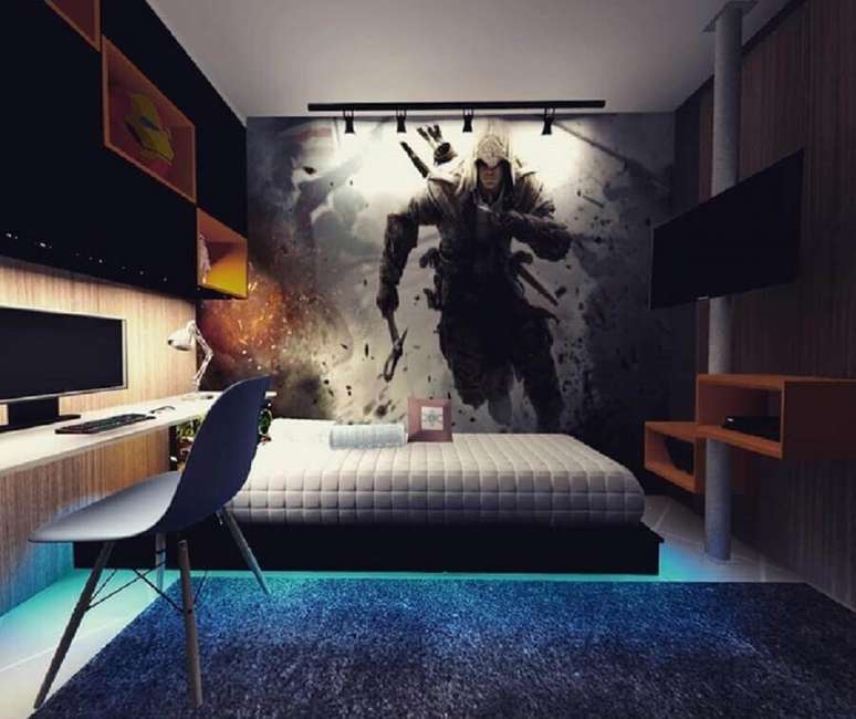 3. É muito importante que o quarto gamer tenha um tema pré estabelecido para a decoração – Foto: Alessiana Benevides