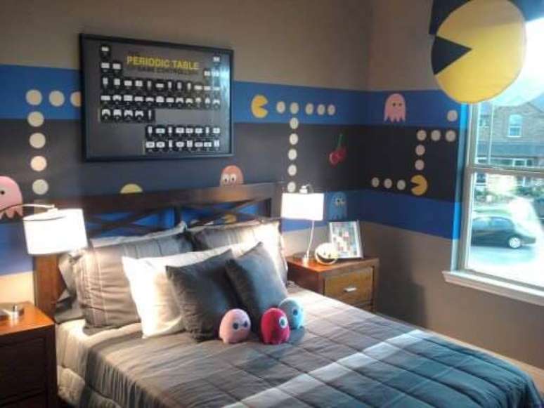 46. Quarto gamer com decoração inspirada no Pacman