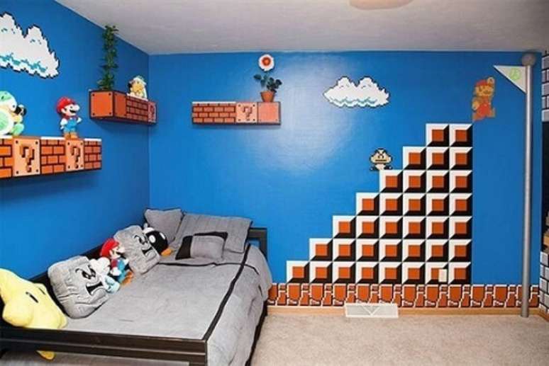 56. Realmente, a franquia do Mario inspira muitas decorações de quarto gamer