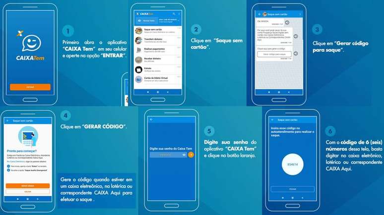 Passo a passo: voc&ecirc; deve gerar um c&oacute;digo de saque pelo aplicativo CAIXA Tem.