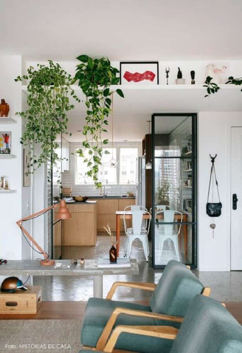 18. Decoração de casa moderna com plantas pendentes de sombra – Foto: Pinterest