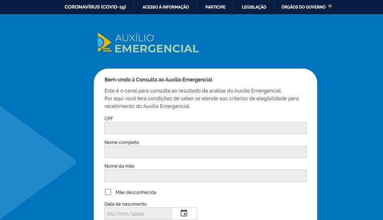 Para a consulta, &eacute; necess&aacute;rio informar CPF de quem pediu o benef&iacute;cio, nome completo, nome da m&atilde;e e data de nascimento, tudo como consta na base de dados da Receita Federal.
