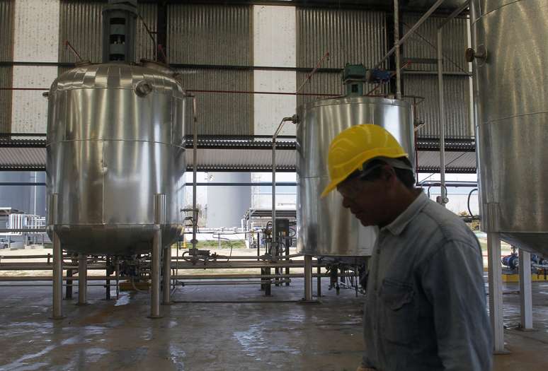 Trabalhador em unidade de produ&ccedil;&atilde;o de biocombust&iacute;veis em San Nicol&aacute;s, Argentina 
22/08/2010
REUTERS/Enrique Marcarian