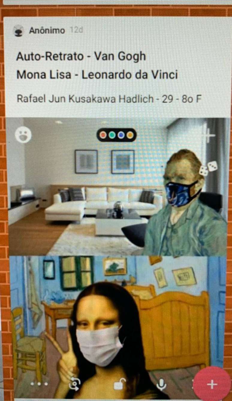 'Monalisa', de Leonardo da Vinci, e 'Auto-retrato', de&nbsp;Van Gogh, em 'isolamento social', segundo alunos do Ensino M&eacute;dio&nbsp;