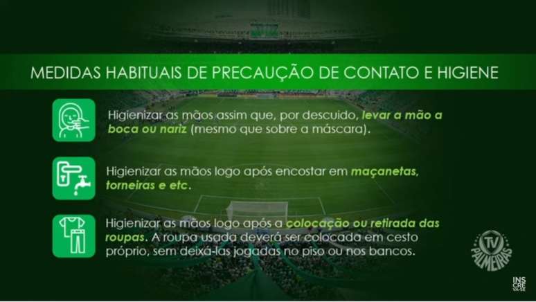 Palmeiras deu orientações para seus jogadores evitarem o contágio por COVID-19 (Reprodução/TV Palmeiras)