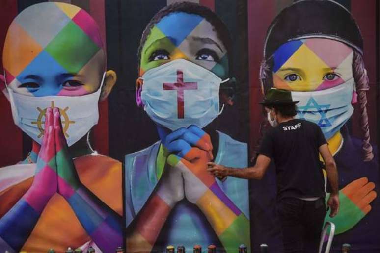 Mural do artista de rua Eduardo Kobra em Itu, interior de São Paulo