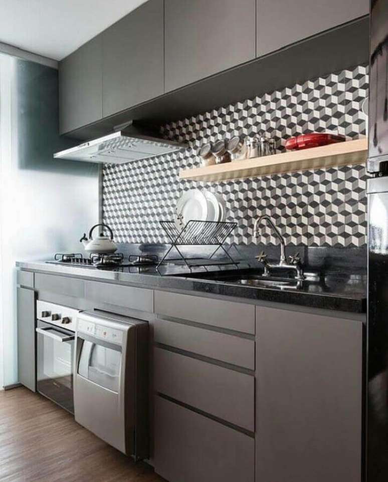 87. Decoração moderna de cozinha completa preta pequena – Foto: ArchDaily